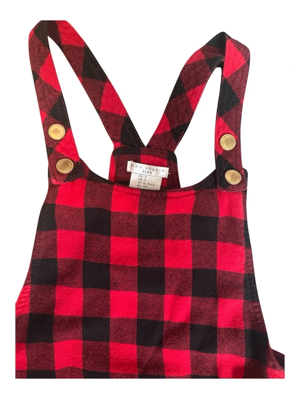 Girls Max Stufio Red & Black Plaid Pinafore Dress